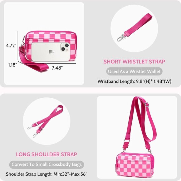 Versatile 3-Way Convertible Wristlet Wallet with RFID Protection - Rose Red - Picture 5 of 6